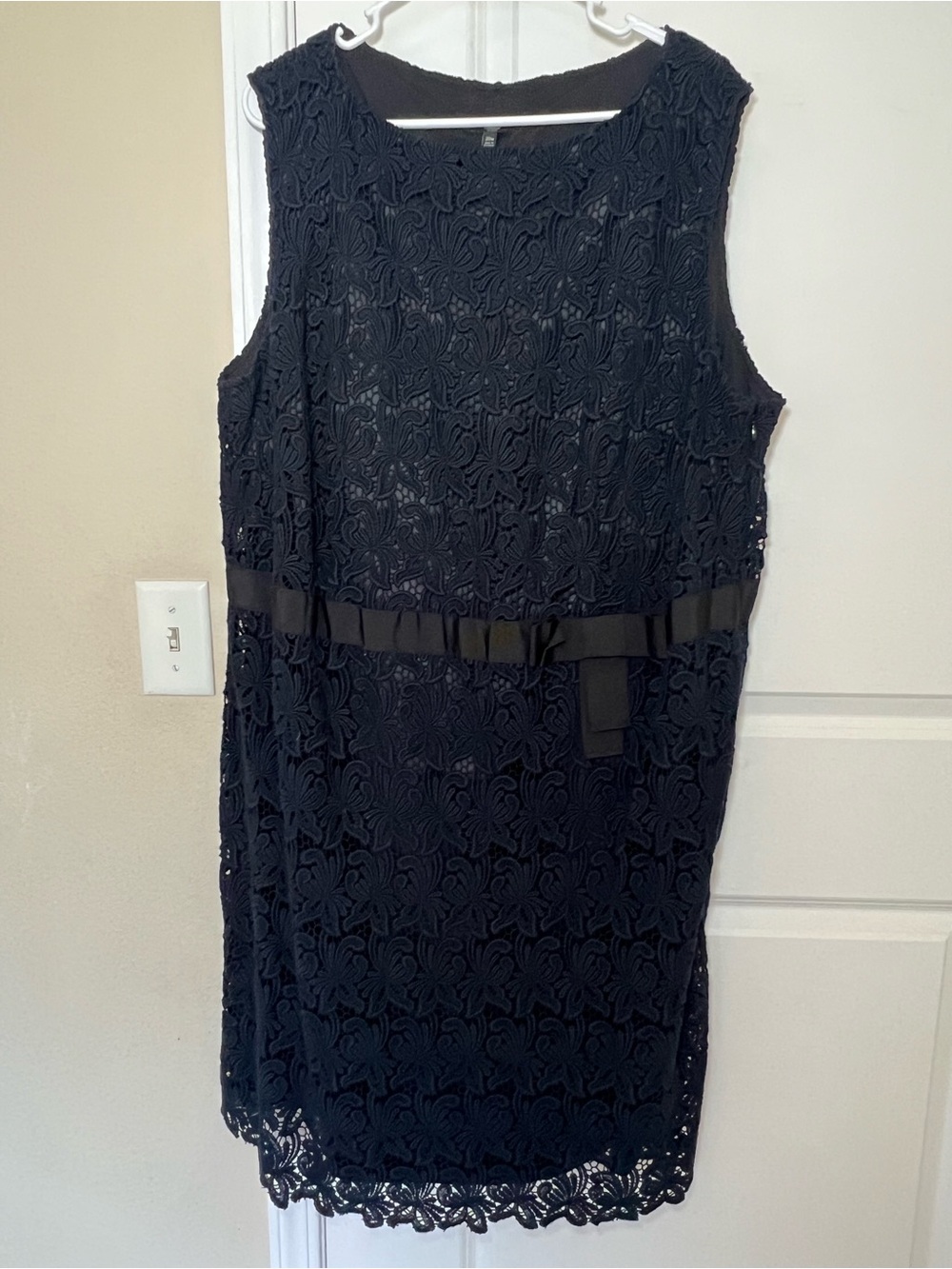 Talbots Black Sleeveless Lace Midi Dress with Waist Ribbon NWT